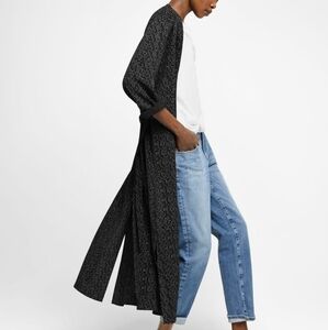 Eileen Fisher Morse Code Print Belted Duster Kimono Small Black